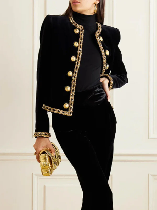 Long Sleeves Buttoned Round-Neck Jackets Outerwear - Image 2