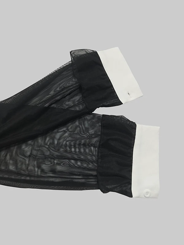 Long Sleeves Buttoned See-Through Solid Color Split-Side Lapel Maxi Dresses Shirt Dress - Image 9