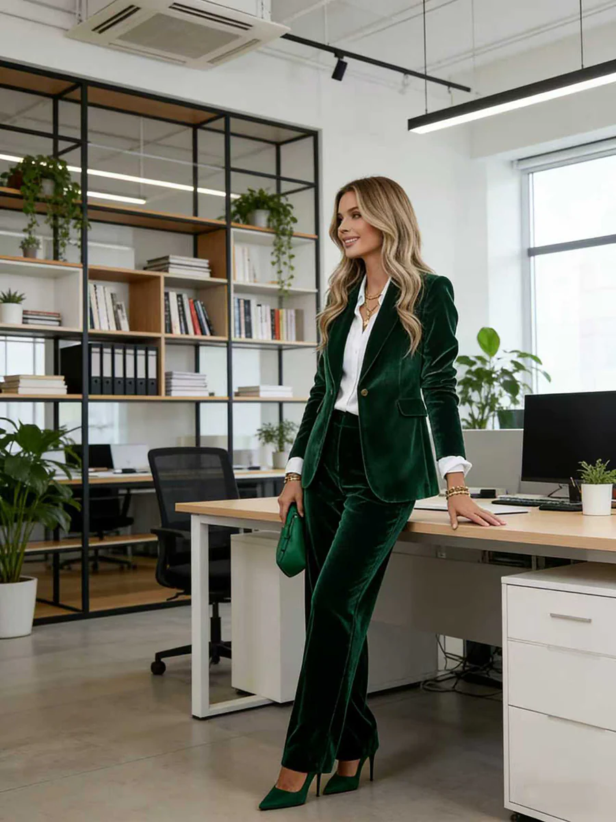 Long Sleeves Buttoned Solid Color Notched Collar Blazer Suits Outerwear - Image 2
