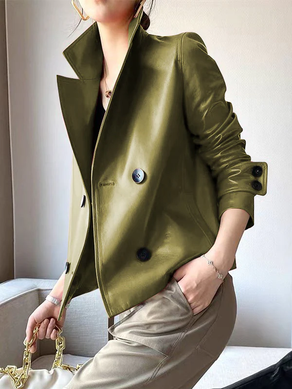 Long Sleeves Buttoned Solid Color Notched Collar Jackets&Coats Outerwear - Image 2