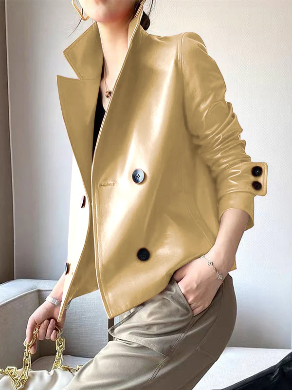 Long Sleeves Buttoned Solid Color Notched Collar Jackets&Coats Outerwear - Image 3
