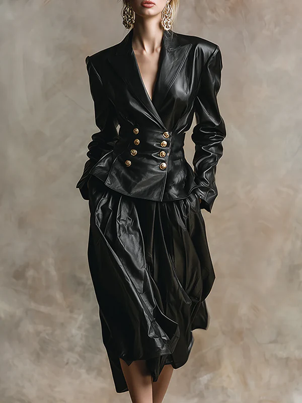 Long Sleeves Buttoned Solid Color Notched Collar Jackets Outerwear - Image 2