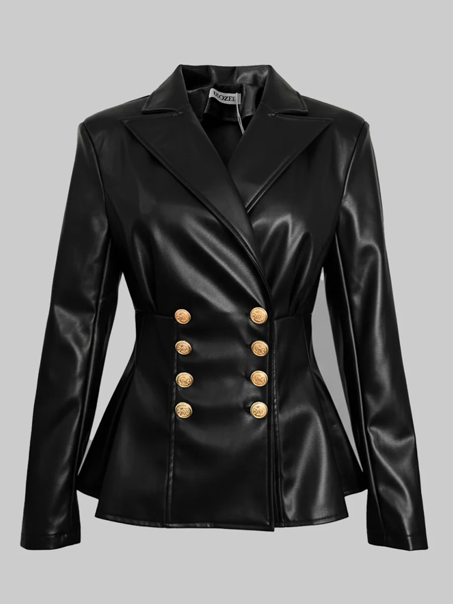 Long Sleeves Buttoned Solid Color Notched Collar Jackets Outerwear - Image 4