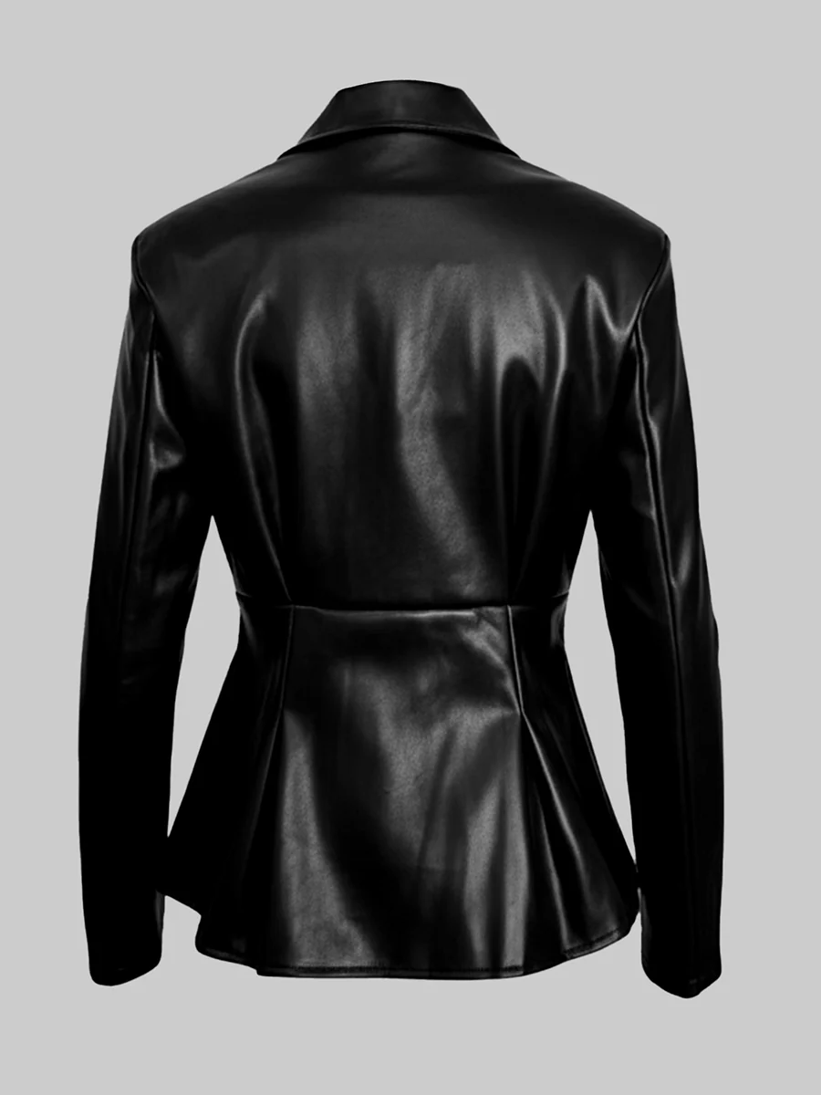Long Sleeves Buttoned Solid Color Notched Collar Jackets Outerwear - Image 5