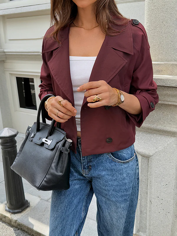 Long Sleeves Buttoned Solid Color Split-Joint Notched Collar Jackets&Coats Outerwear - Image 11
