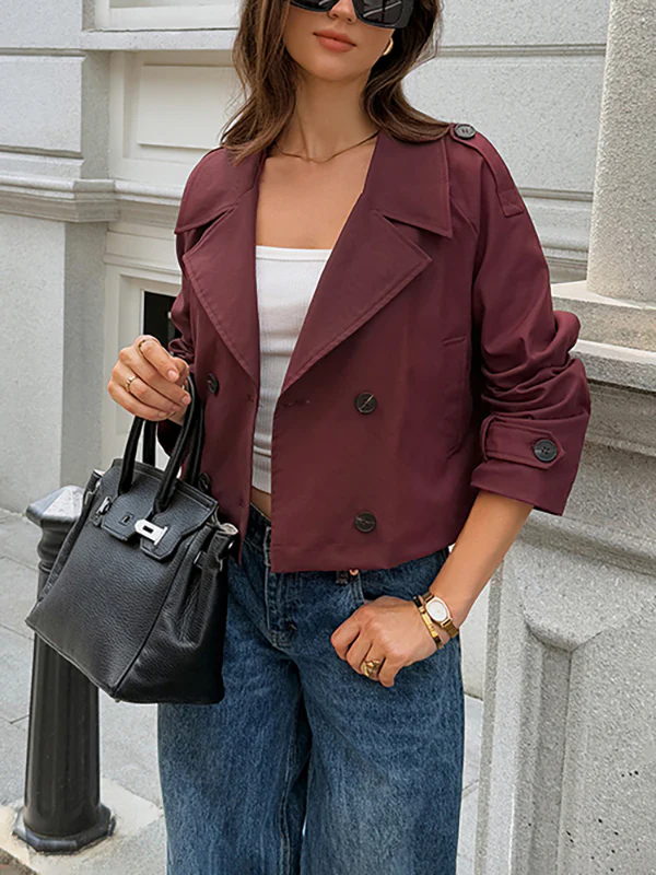 Long Sleeves Buttoned Solid Color Split-Joint Notched Collar Jackets&Coats Outerwear - Image 3