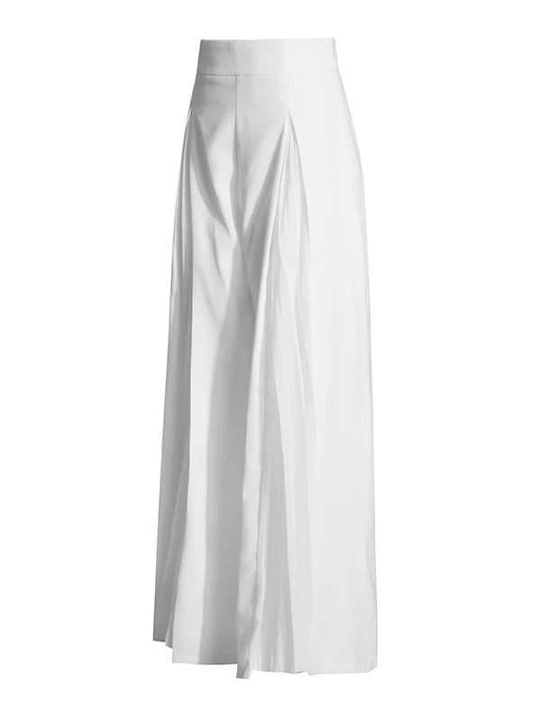 Long Sleeves Buttoned Solid Color Split-Joint Round-Neck Blazers Top + Zipper Wide Leg Mesh Pleated Pants Bottom Two Pieces Set - Image 7