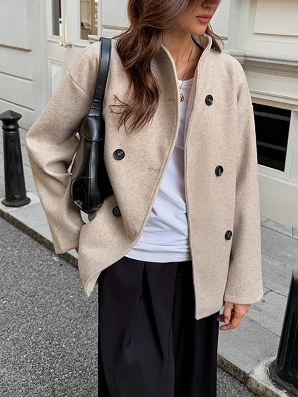 Long Sleeves Buttoned Solid Color Stand Collar Coats&Jackets Outerwear - Image 2