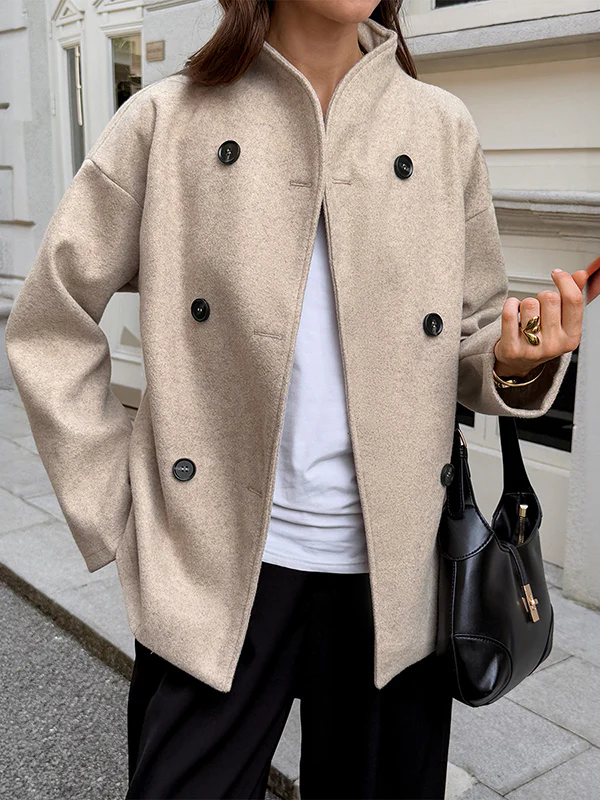 Long Sleeves Buttoned Solid Color Stand Collar Coats&Jackets Outerwear - Image 3