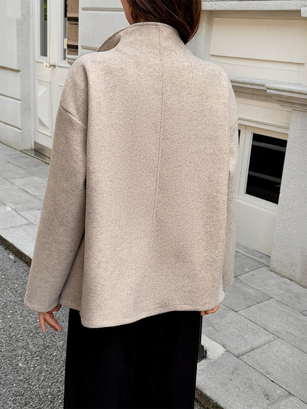 Long Sleeves Buttoned Solid Color Stand Collar Coats&Jackets Outerwear - Image 4