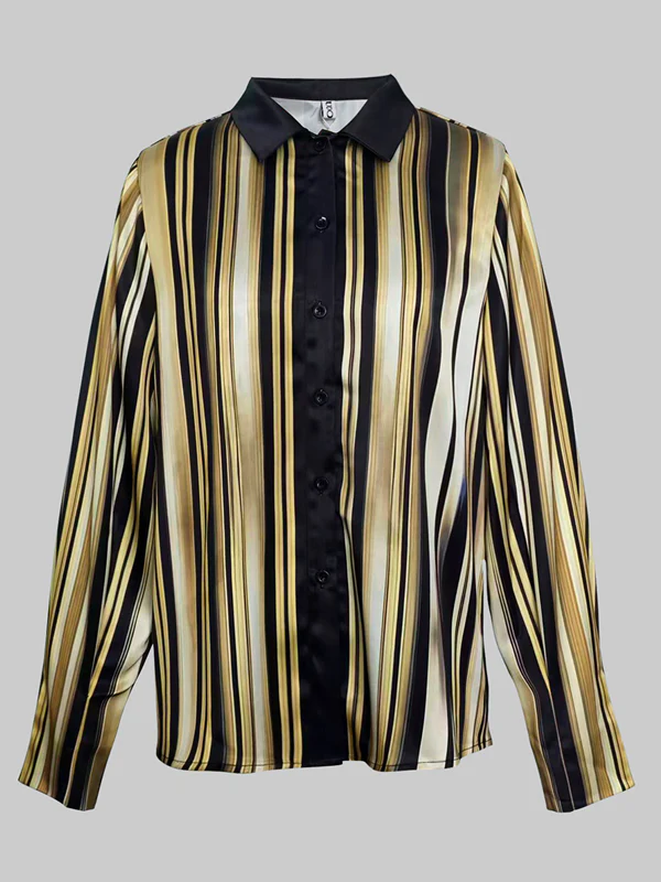 Long Sleeves Buttoned Striped Lapel Blouses&Shirts Tops - Image 4