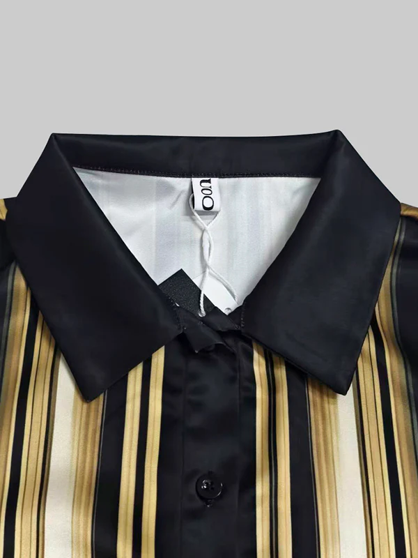 Long Sleeves Buttoned Striped Lapel Blouses&Shirts Tops - Image 9