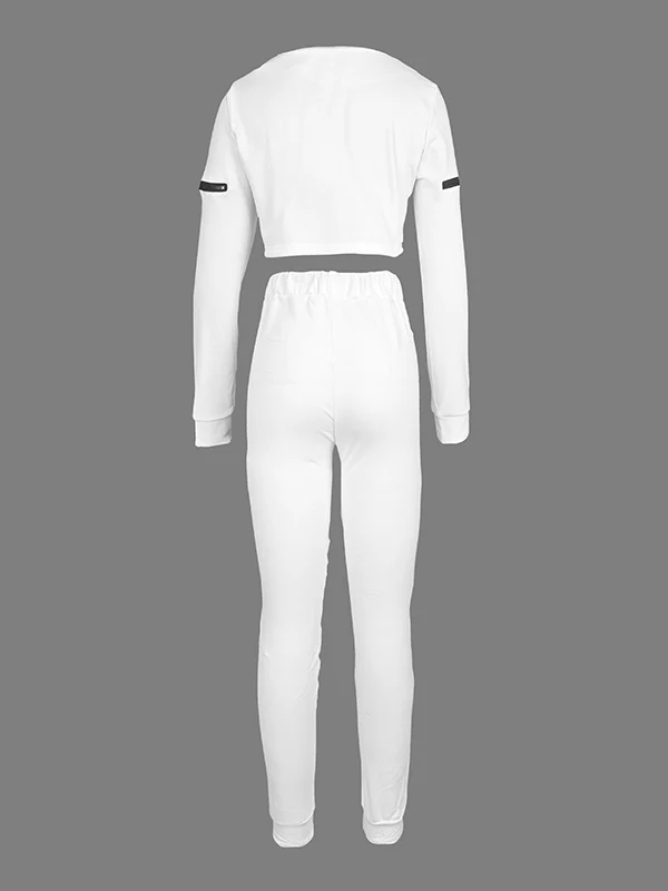 Long Sleeves Contrast Color Drawstring Zipper Tees&Pants Two Pieces Set - Image 5