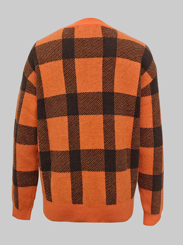 Long Sleeves Contrast Color Plaid Mock Neck Sweater Tops - Image 4