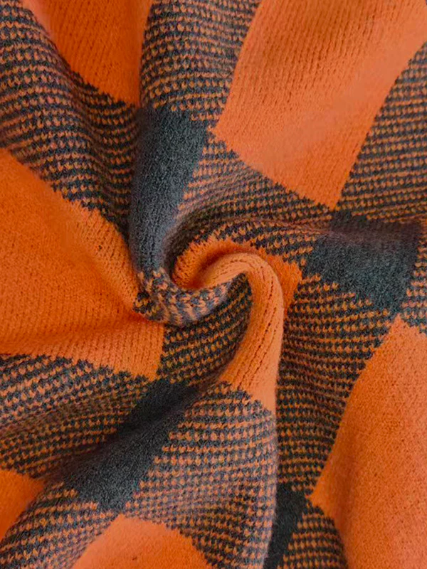 Long Sleeves Contrast Color Plaid Mock Neck Sweater Tops - Image 5