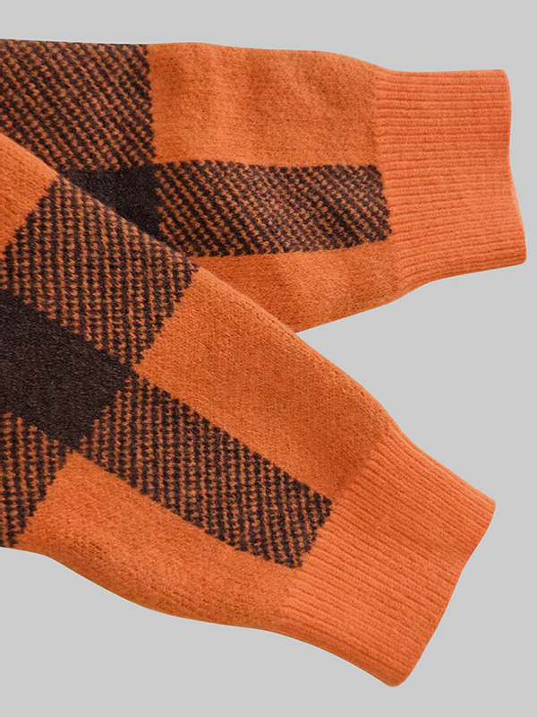 Long Sleeves Contrast Color Plaid Mock Neck Sweater Tops - Image 7