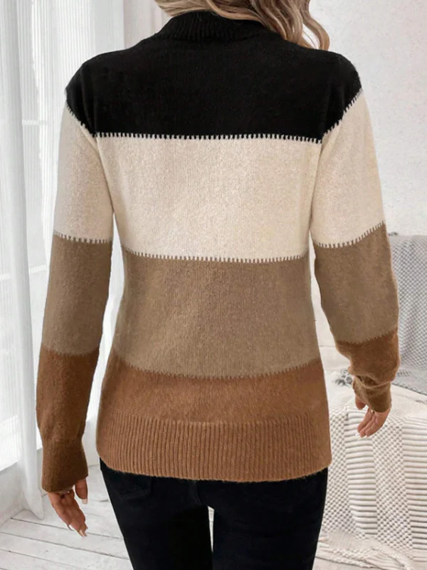 Long Sleeves Contrast Color Round-Neck Pullovers Sweater Tops - Image 12