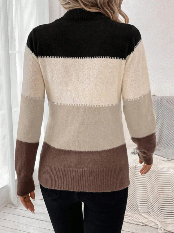 Long Sleeves Contrast Color Round-Neck Pullovers Sweater Tops - Image 9