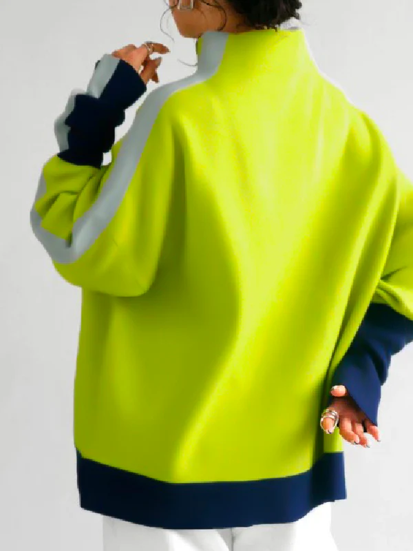 Long Sleeves Contrast Color Split-Joint High Neck Hoodies&Sweatshirt Sweatshirt Tops Tops - Image 10