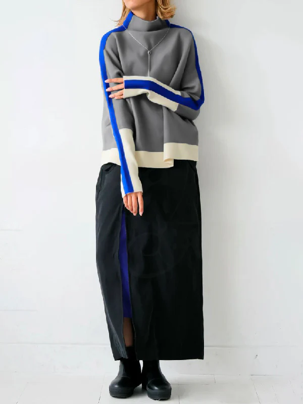 Long Sleeves Contrast Color Split-Joint High Neck Hoodies&Sweatshirt Sweatshirt Tops Tops - Image 4