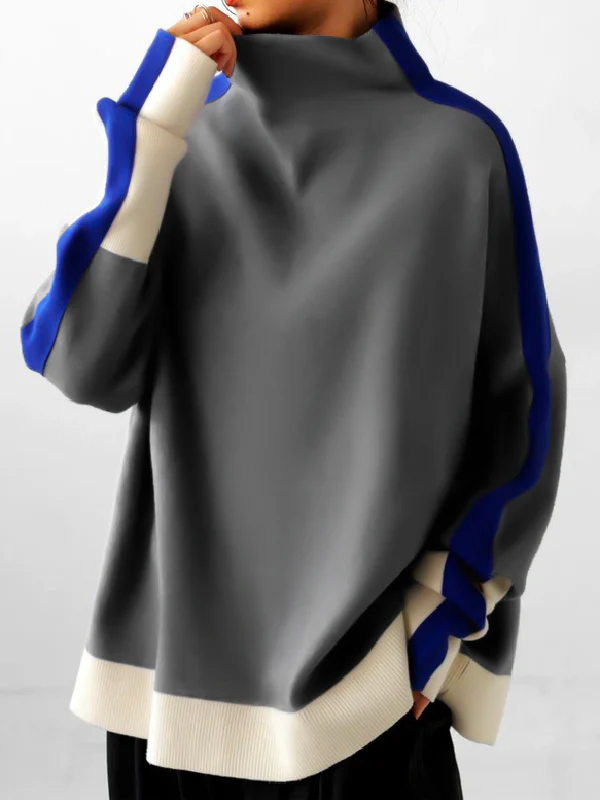 Long Sleeves Contrast Color Split-Joint High Neck Hoodies&Sweatshirt Sweatshirt Tops Tops - Image 5