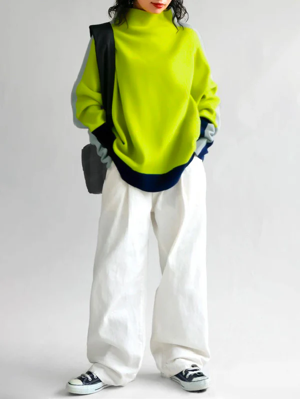 Long Sleeves Contrast Color Split-Joint High Neck Hoodies&Sweatshirt Sweatshirt Tops Tops - Image 8