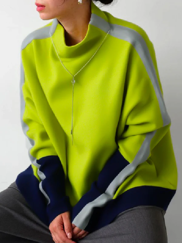 Long Sleeves Contrast Color Split-Joint High Neck Hoodies&Sweatshirt Sweatshirt Tops Tops - Image 9