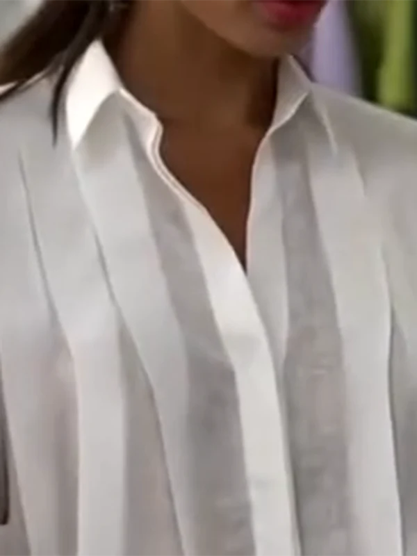 Long Sleeves Elasticity Solid Color Split-Joint Tiered Lapel Blouses&Shirts Tops - Image 3