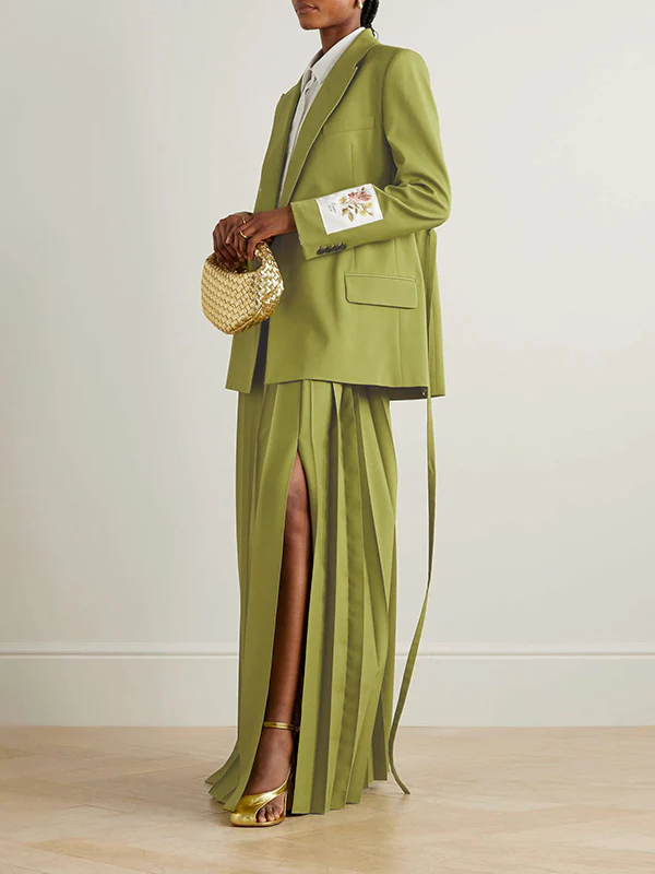 Long Sleeves Embroidered Floral Split-Joint Streamer Lapel Blazer - Image 2