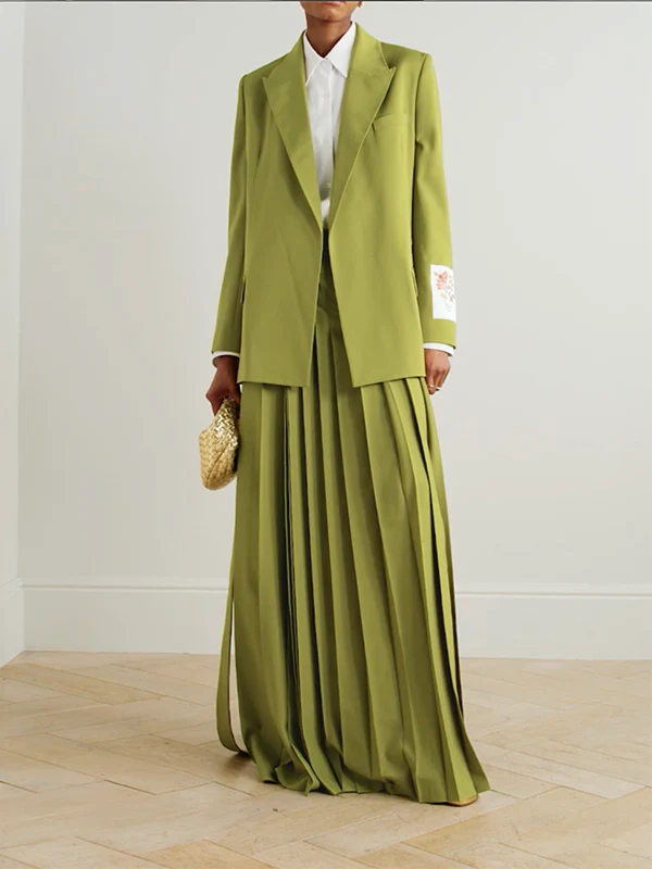 Long Sleeves Embroidered Floral Split-Joint Streamer Lapel Blazer - Image 3