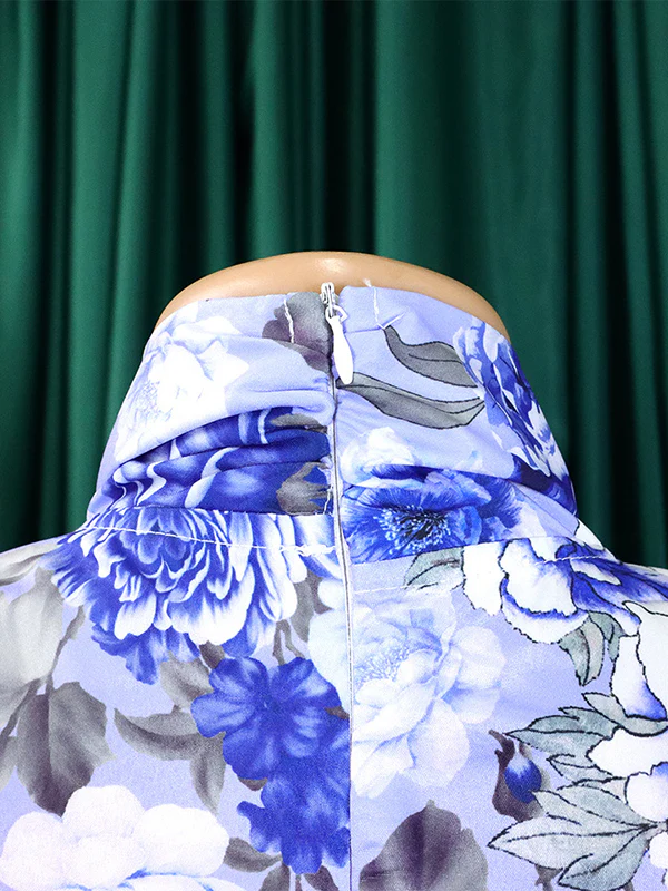 Long Sleeves Floral Printed Blouse + Split-Back Solid Color Skirt Two Pieces Set - Image 10