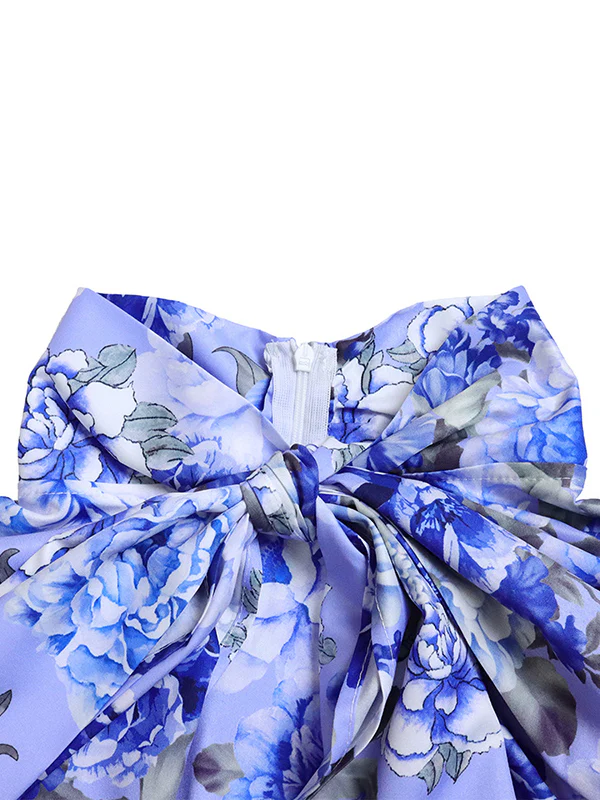 Long Sleeves Floral Printed Blouse + Split-Back Solid Color Skirt Two Pieces Set - Image 12