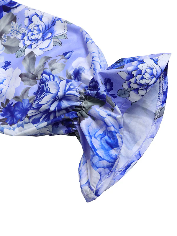 Long Sleeves Floral Printed Blouse + Split-Back Solid Color Skirt Two Pieces Set - Image 14