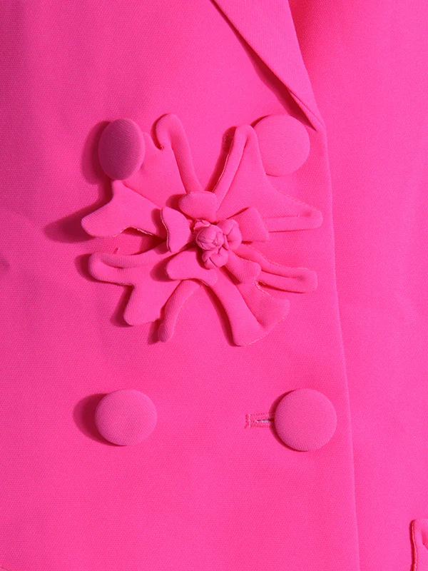 Long Sleeves Flower-Embellished Solid Color Lapel Blazer Outerwear - Image 11