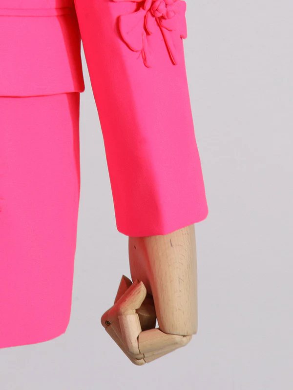 Long Sleeves Flower-Embellished Solid Color Lapel Blazer Outerwear - Image 12