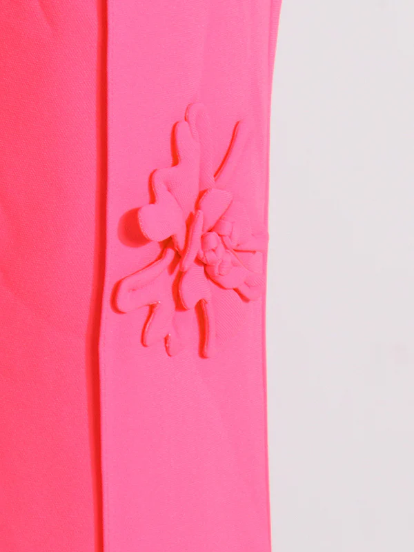 Long Sleeves Flower-Embellished Solid Color Lapel Blazer Outerwear - Image 16