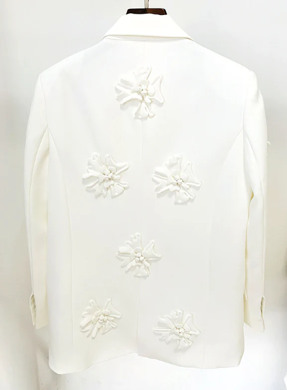 Long Sleeves Flower-Embellished Solid Color Lapel Blazer Outerwear - Image 19