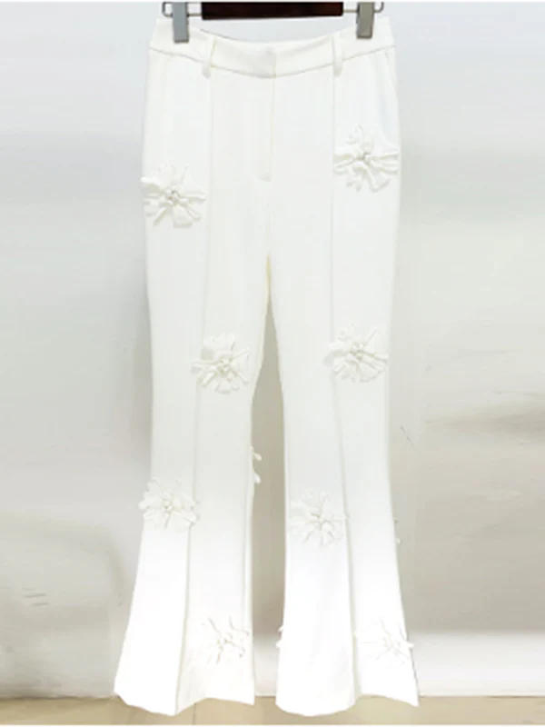 Long Sleeves Flower-Embellished Solid Color Lapel Blazer Outerwear - Image 20