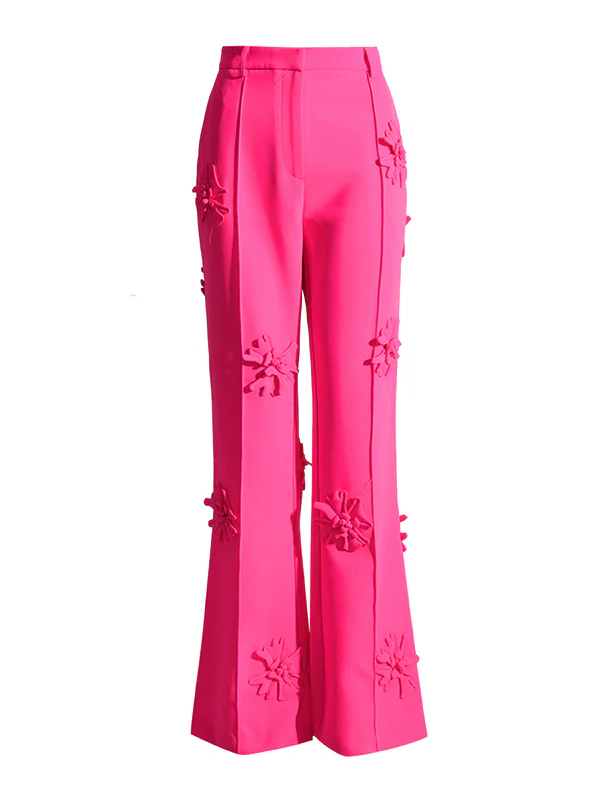 Long Sleeves Flower-Embellished Solid Color Lapel Blazer Outerwear - Image 5