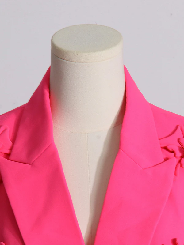 Long Sleeves Flower-Embellished Solid Color Lapel Blazer Outerwear - Image 6