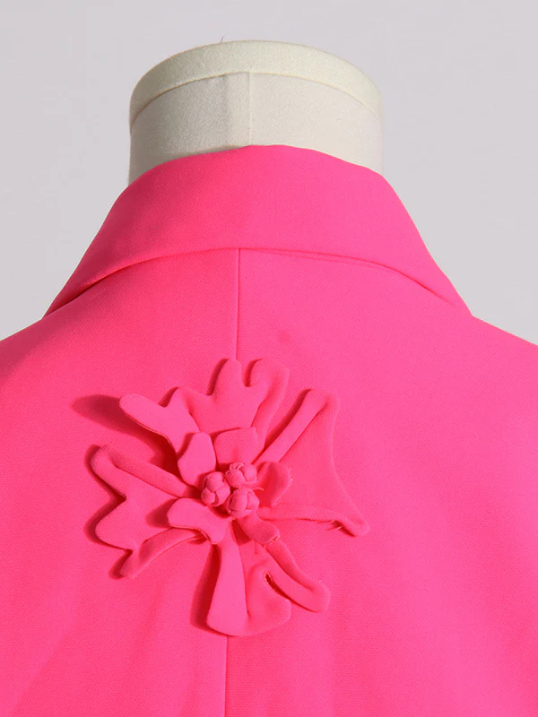 Long Sleeves Flower-Embellished Solid Color Lapel Blazer Outerwear - Image 7