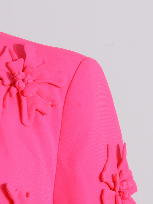 Long Sleeves Flower-Embellished Solid Color Lapel Blazer Outerwear - Image 8