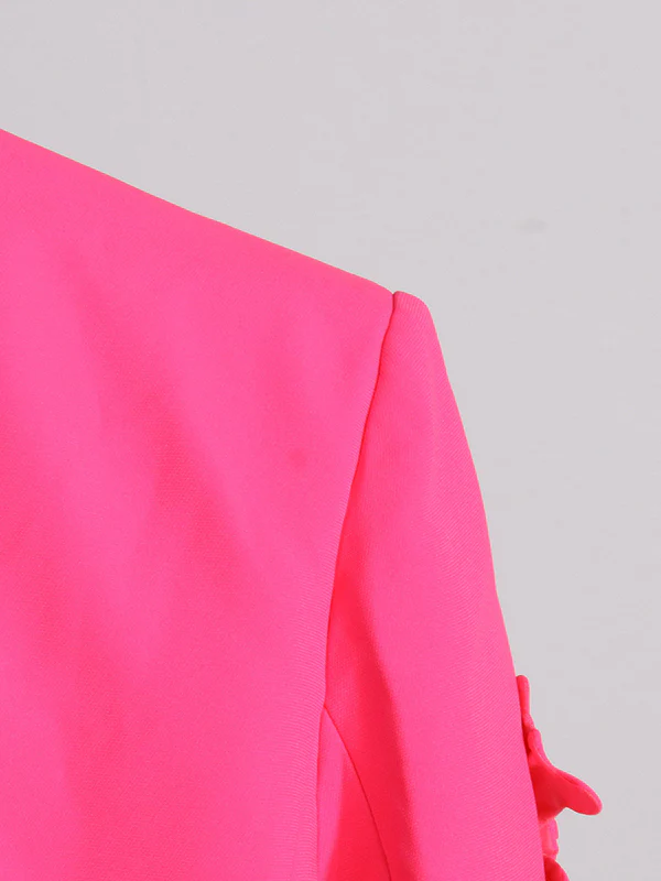 Long Sleeves Flower-Embellished Solid Color Lapel Blazer Outerwear - Image 9