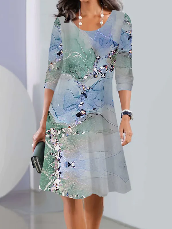 Long Sleeves Flower Print Multi-Colored Printed Round-Neck Midi Dresses - Image 2