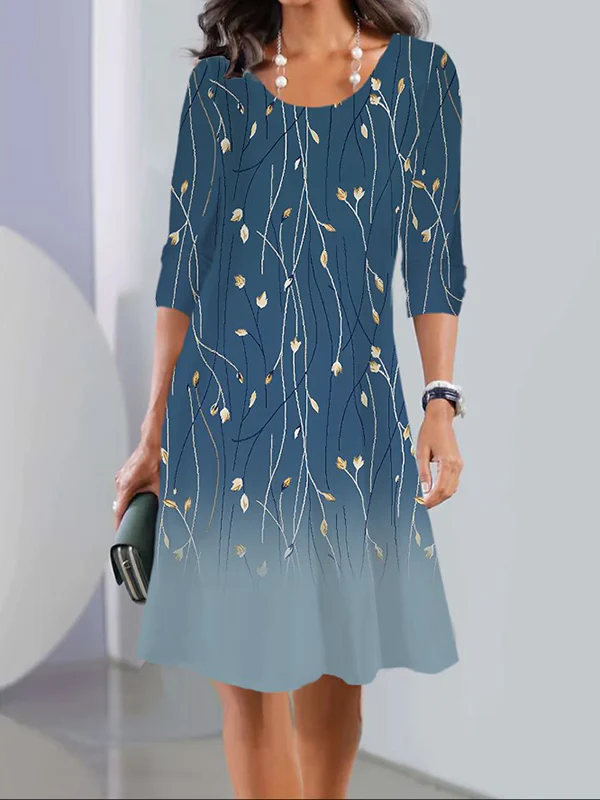 Long Sleeves Flower Print Multi-Colored Printed Round-Neck Midi Dresses - Image 4