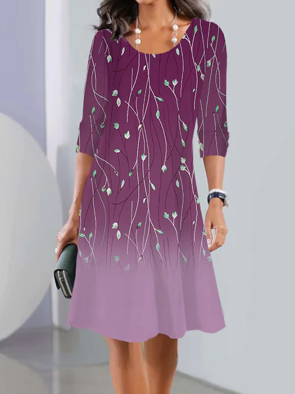 Long Sleeves Flower Print Multi-Colored Printed Round-Neck Midi Dresses - Image 5