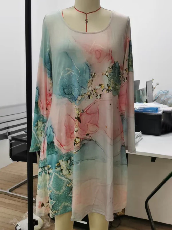 Long Sleeves Flower Print Multi-Colored Printed Round-Neck Midi Dresses - Image 7