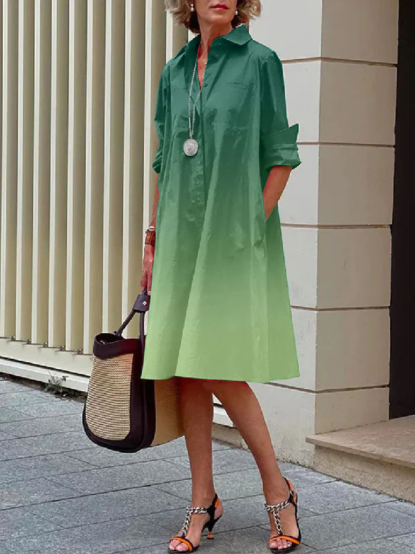 Long Sleeves Gradient Lapel Midi Dresses - Image 3