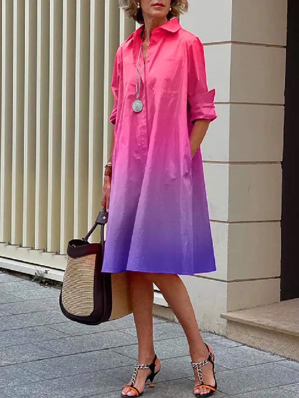 Long Sleeves Gradient Lapel Midi Dresses - Image 4