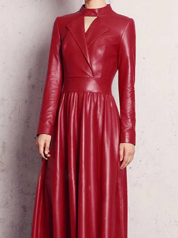 Long Sleeves Hollow Solid Color High-Neck Maxi Dresses - Image 2
